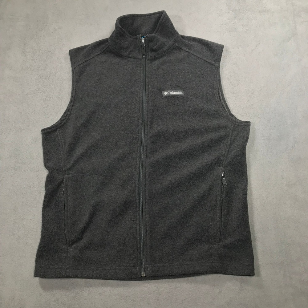 Columbia Mens Fleece Vest Charcoal Gray Full Zip Mock Neck Medium WM3225